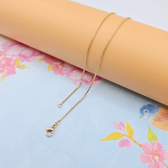 "Minimal Rose Gold Box Chain Necklace for Women, 19.7 Inch Length, XPNL0089 - Picture 9 of 12